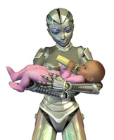 robot holding baby